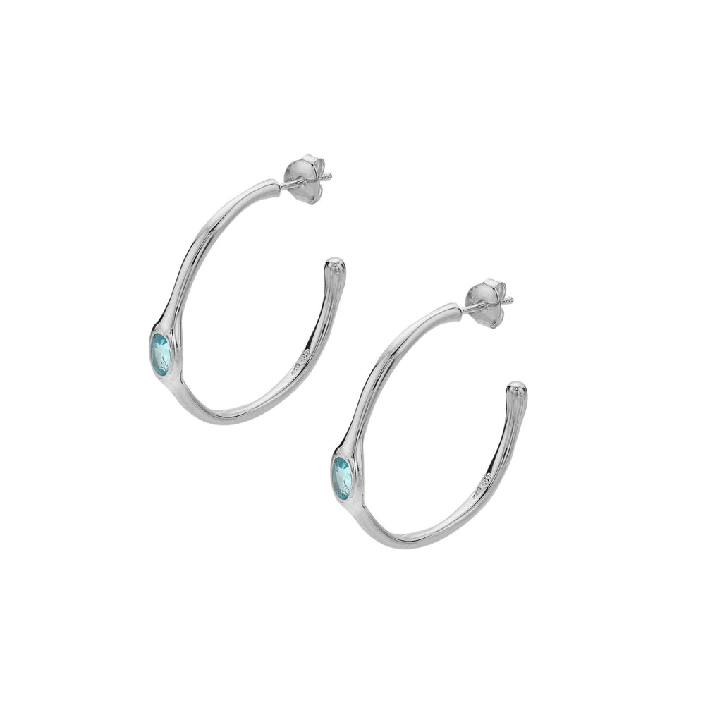 Blue topaz organic hoops - SilverOrigins