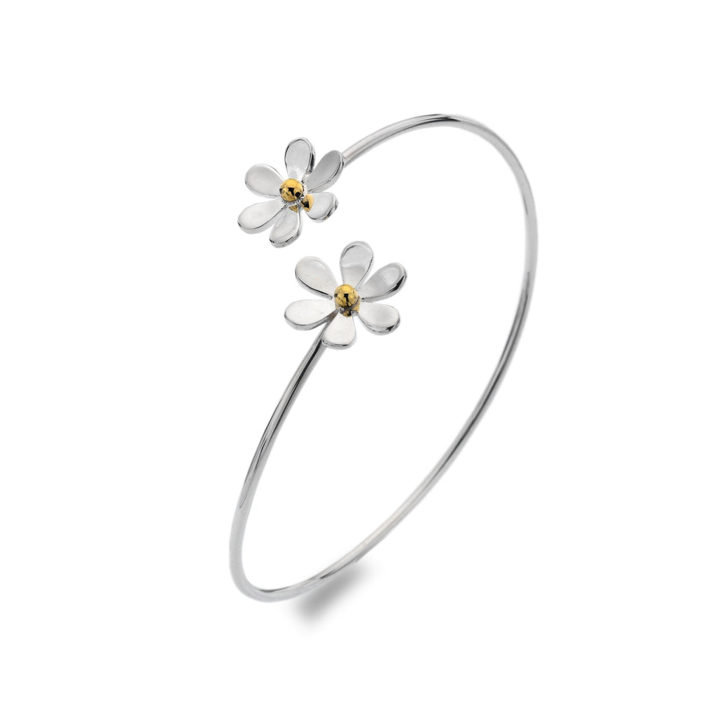 Double Daisy Twist Bangle - SilverOrigins