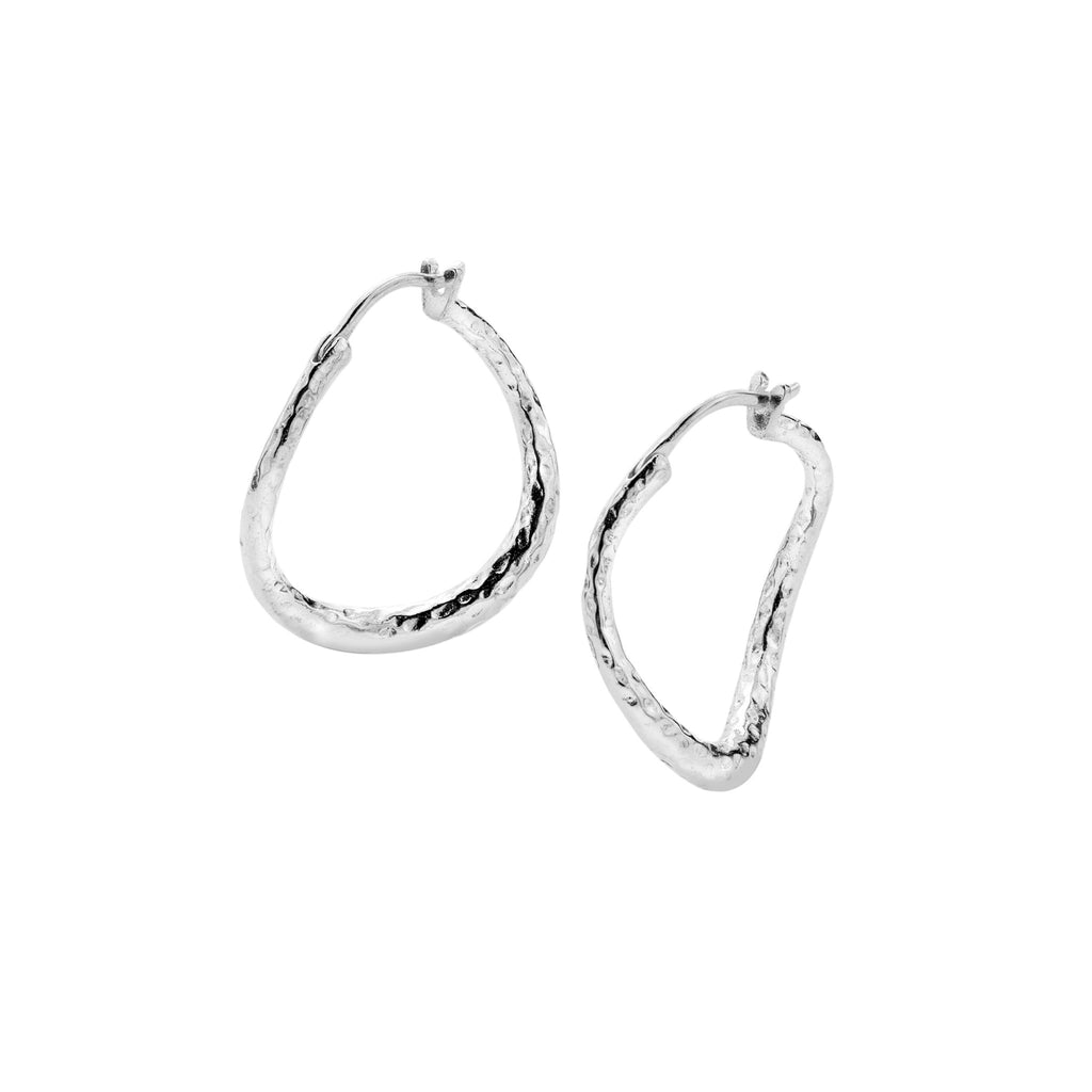 Hammered wavey hoops - SilverOrigins