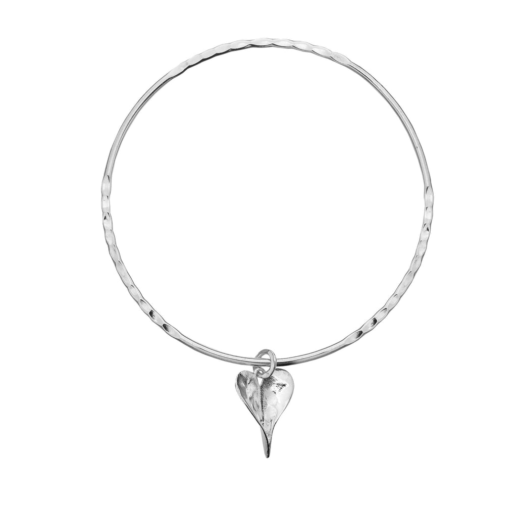 Leaf Heart Charm Bangle - SilverOrigins