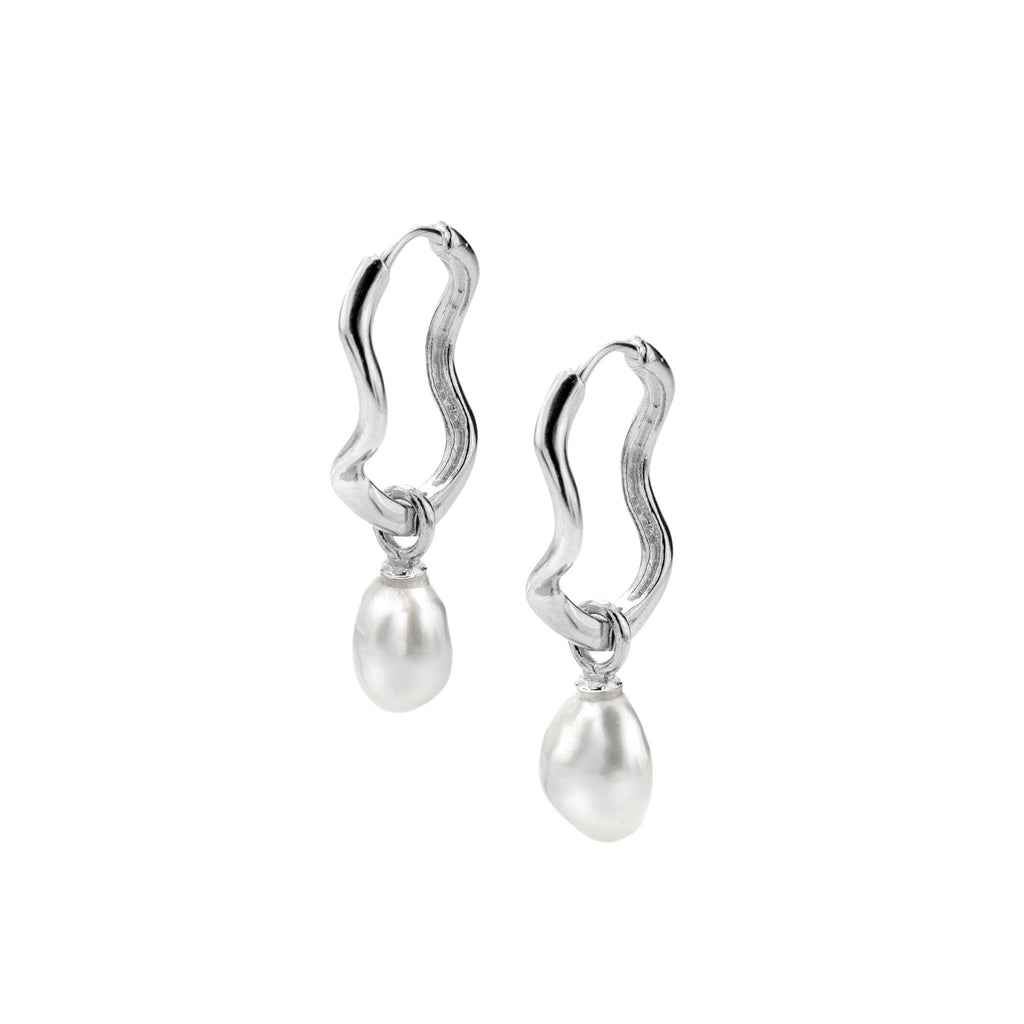 Sea ripple pearl hoops - SilverOrigins